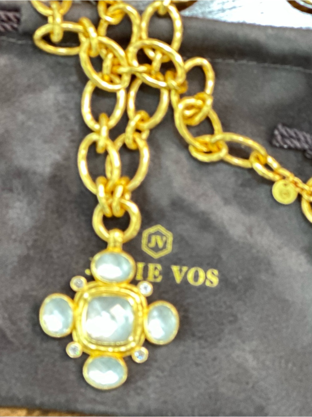 Julie Vos Gold-Plated Necklace with Faux Pearl and Rhinestones - Picture 7 of 12